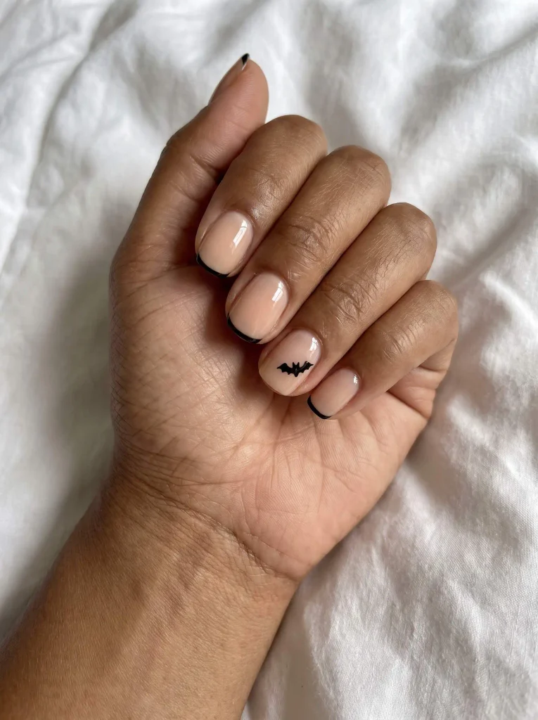 Subtle Bat Accent Halloween Nail Art