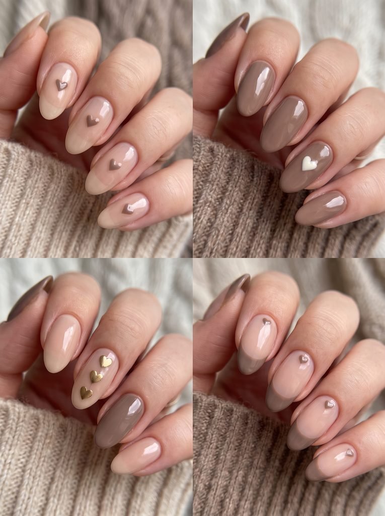 Taupe Heart Almond Fall Nails
