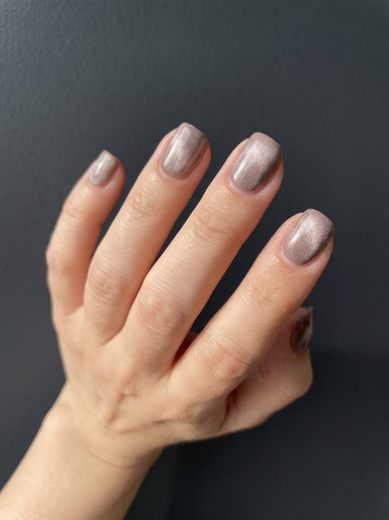 Taupe Velvet Short Square Nails