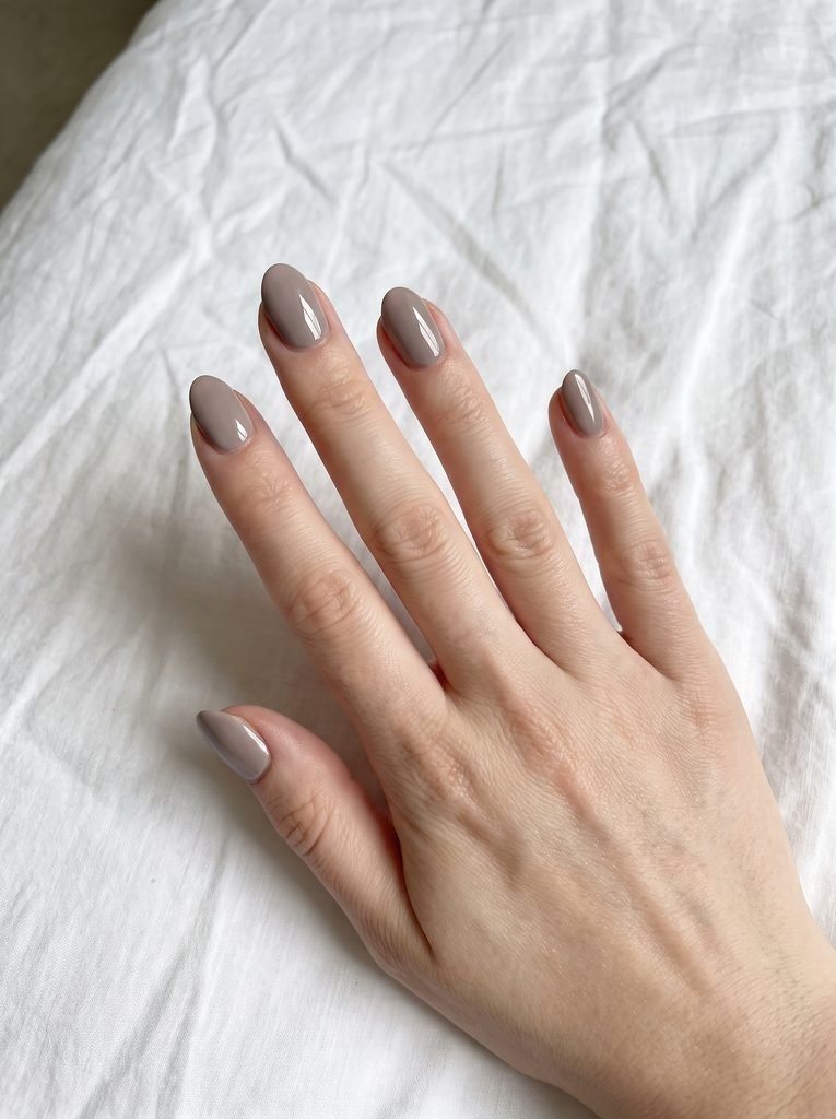 Taupe Very Short Almond Nails