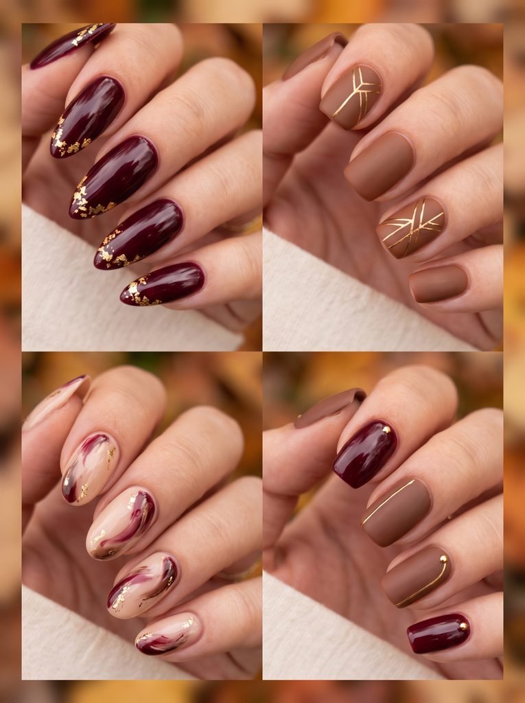 Thanksgiving Burgundy Gold Fall Nails