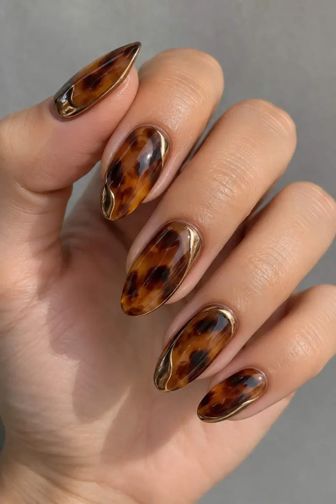 Tortoise shell chrome nails