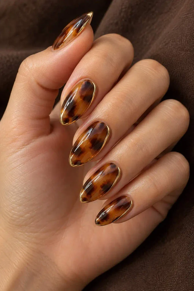 Tortoise shell gold chrome nails