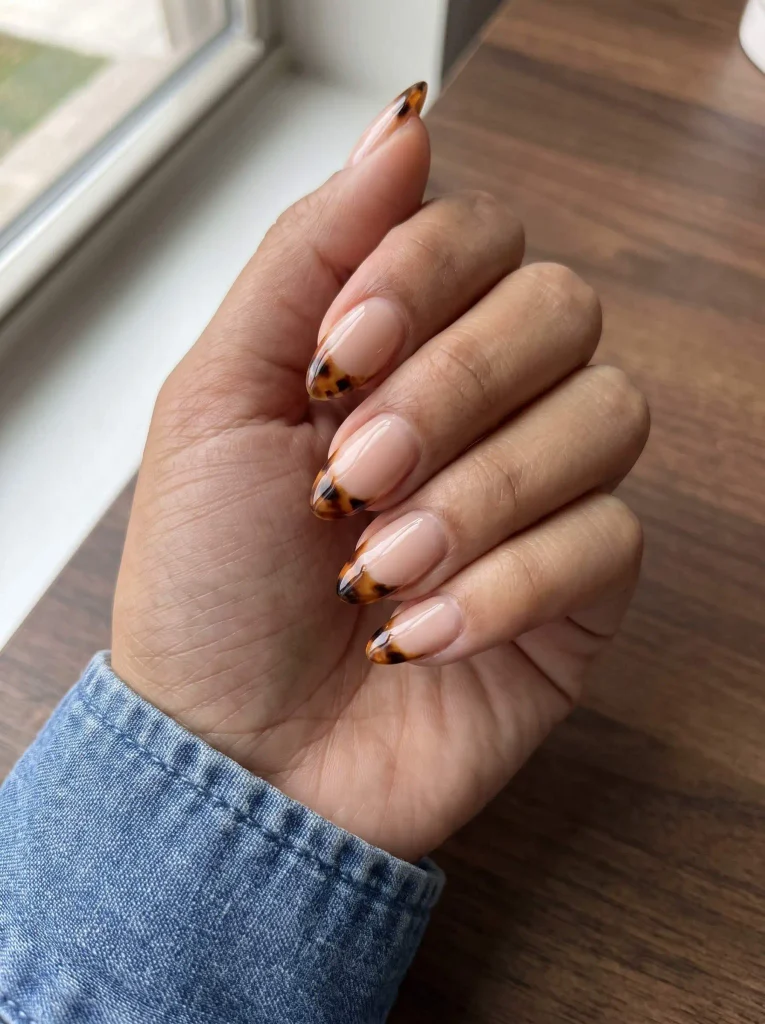 Tortoiseshell French Tip Thanksgiving Nails