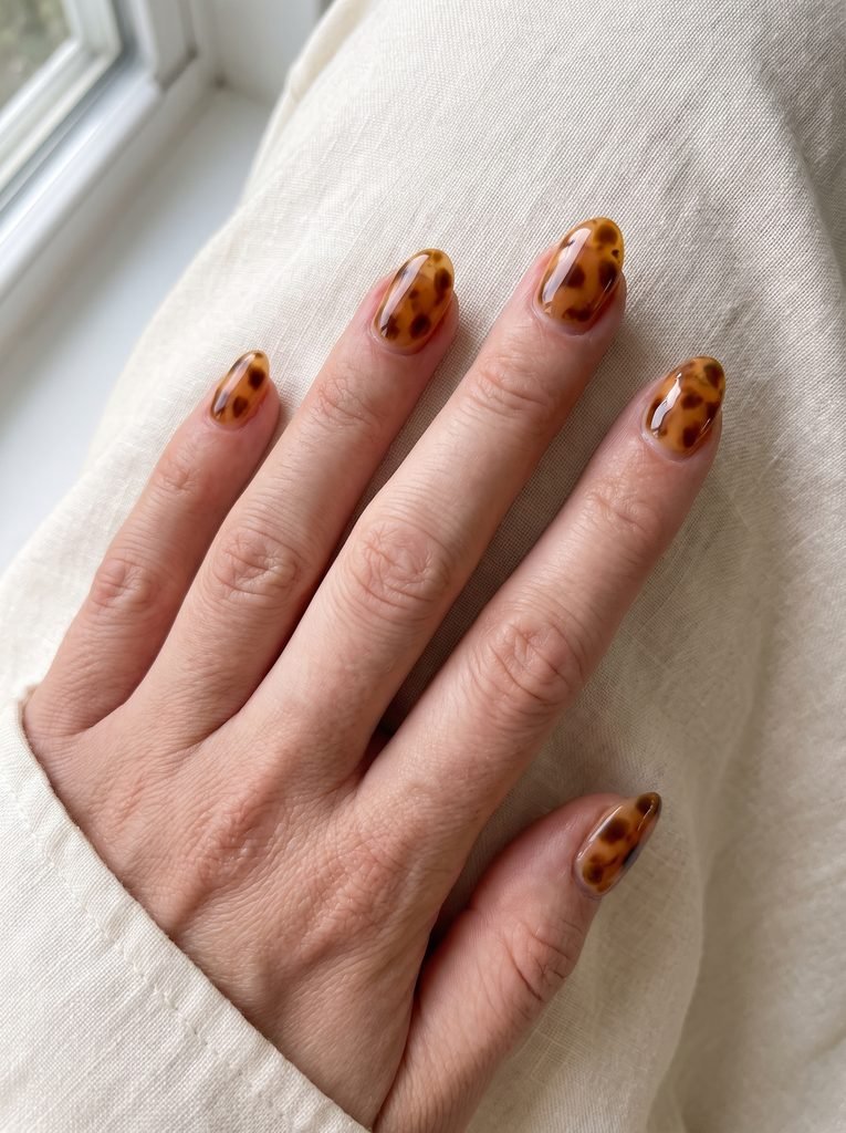 Tortoiseshell Short Almond Nails