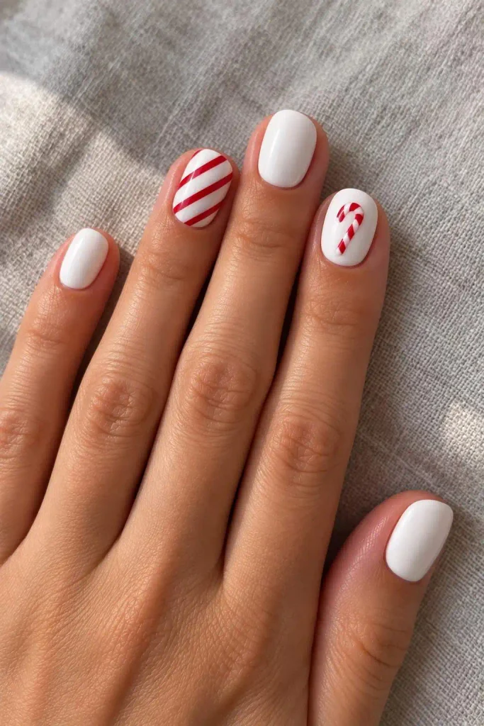 White Candy Cane Accent Nails