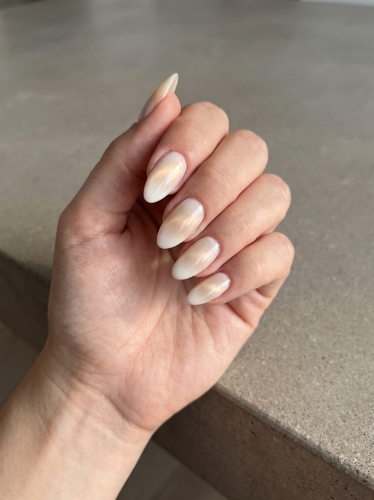 White Gold Cat Eye Wedding Nails