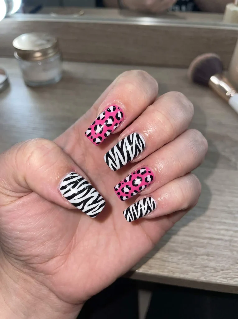 Y2K Zebra and Cheetah Print Nails
