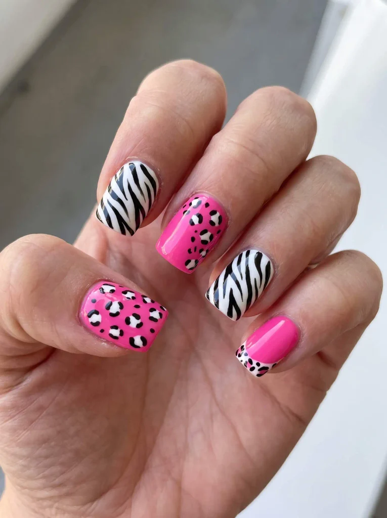 Zebra and Cheetah Duck Nails