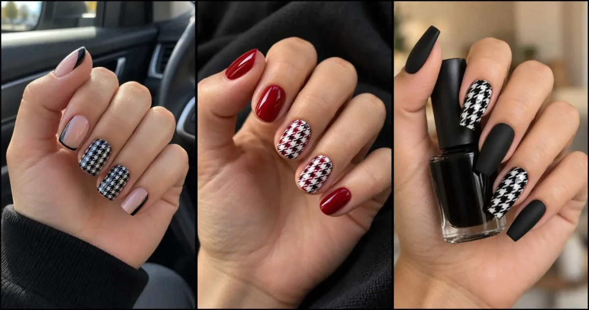 24 Houndstooth Nail Ideas, From Classic Checks to Brown French Tips