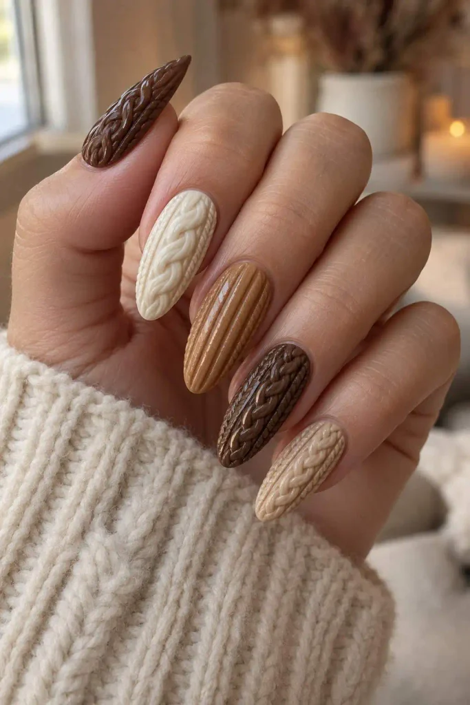 Acrylic Cable Knit Sweater Nails