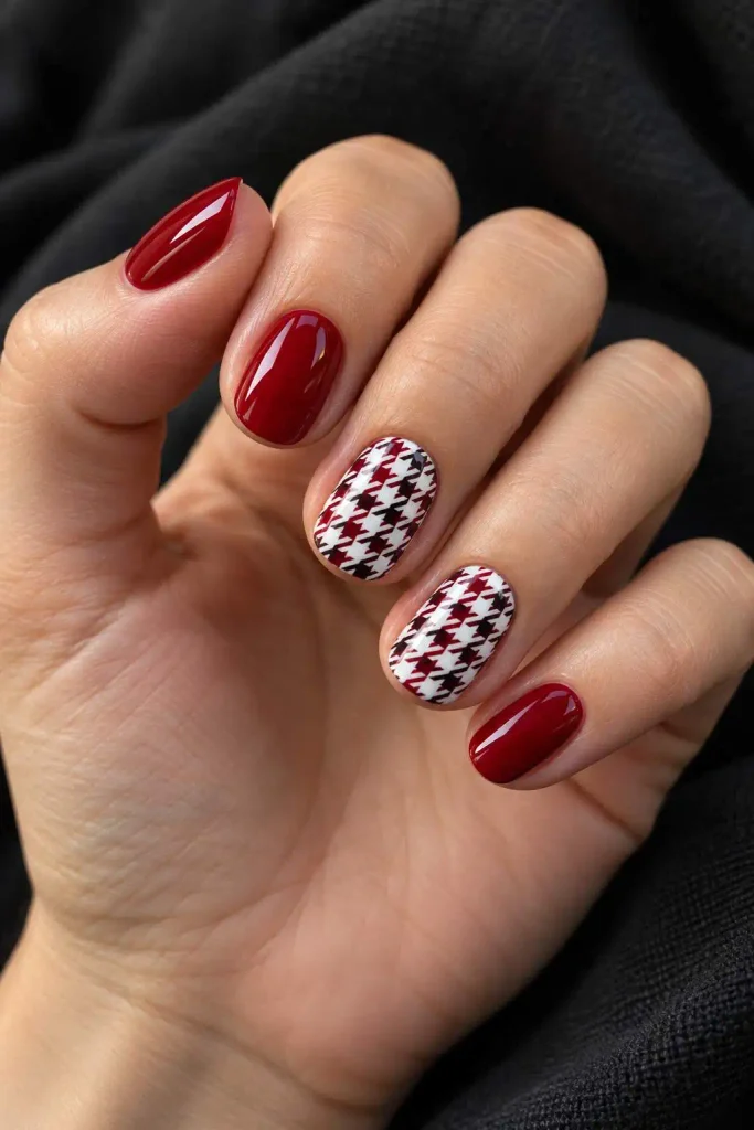 Alabama Crimson Houndstooth Nails