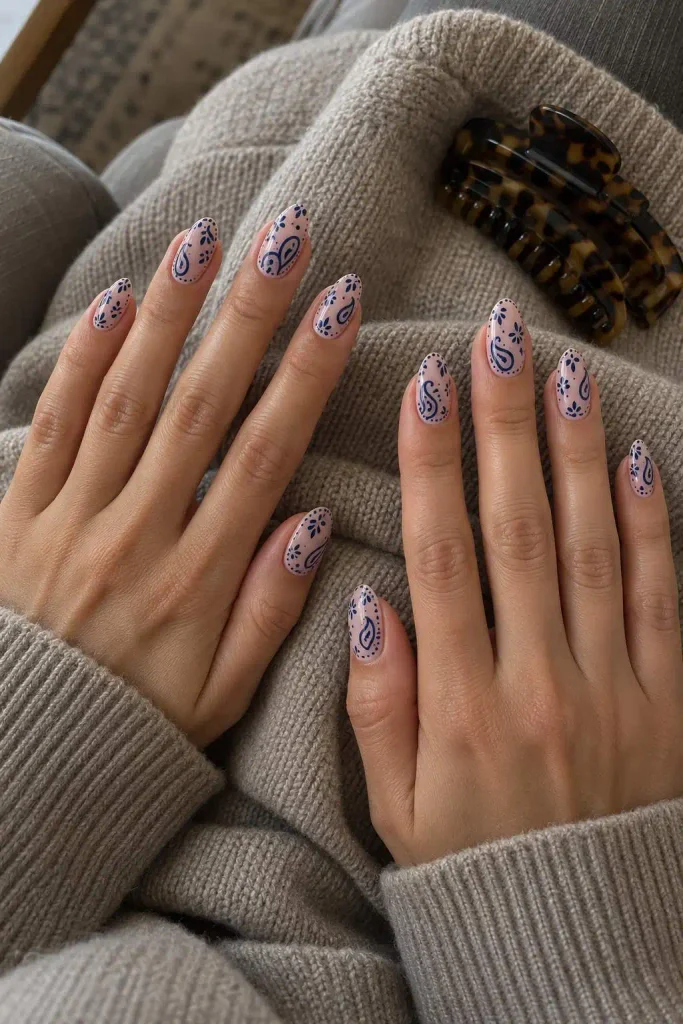 Bandana Nails Design Almond Teardrops