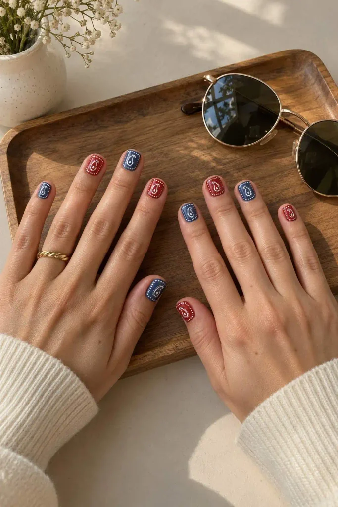 Bandana Nails Short Square Paisley