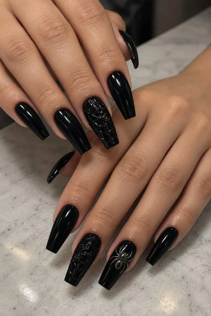Black Acrylic Coffin Halloween Nails