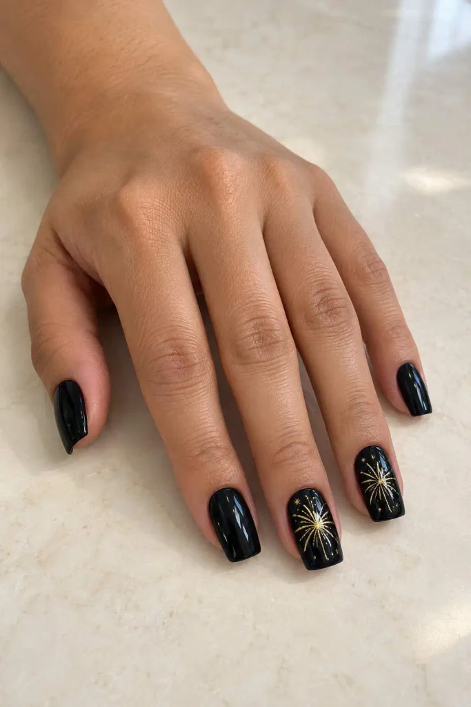 Black And Gold Firework Nails