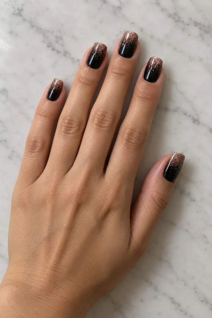 Black And Rose Gold Ombre Nails