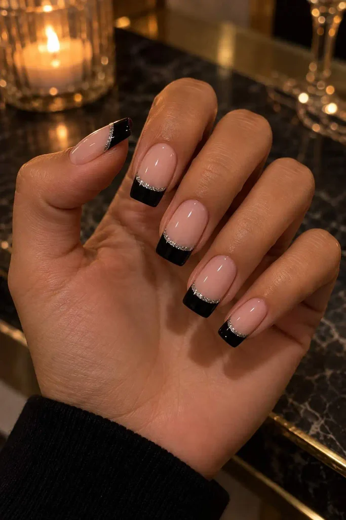 Black And Silver Glitter Tips