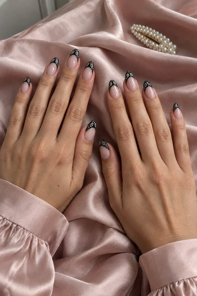 Black Bandana French Tip Nails
