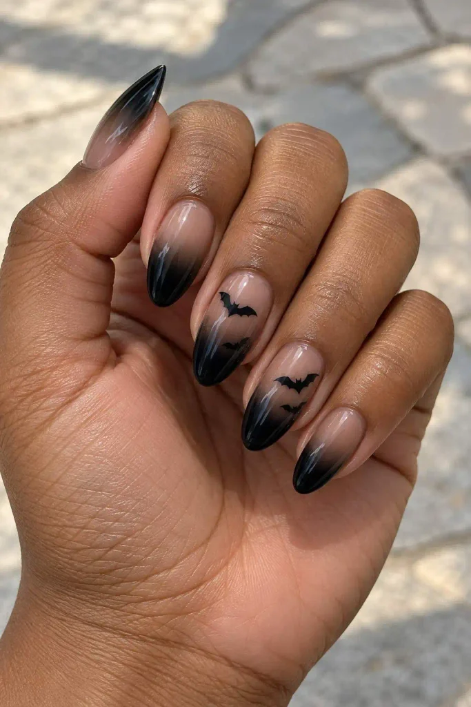 Black Bat Halloween Nails