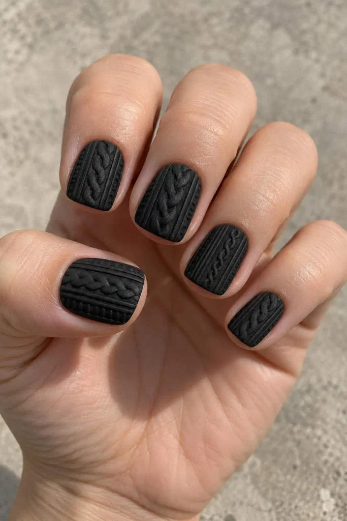 Black Cable Knit Sweater Nails