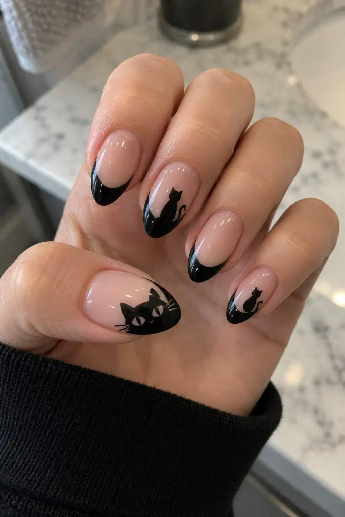 Black Cat Halloween Nail Art