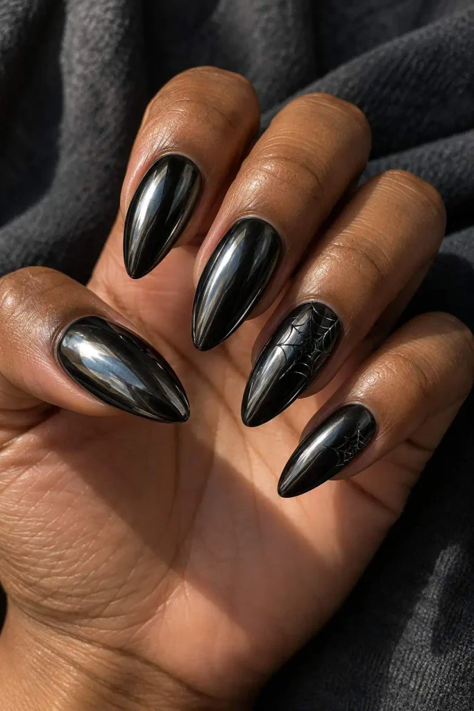 Black Chrome Halloween Nails