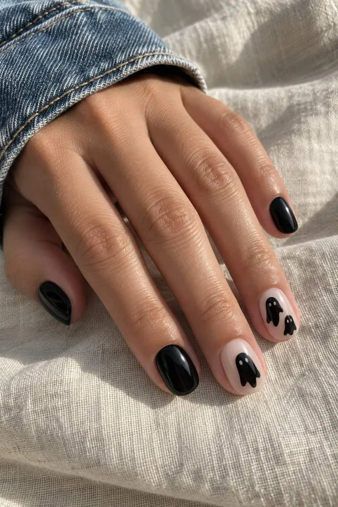 Black Halloween Ghost Nails