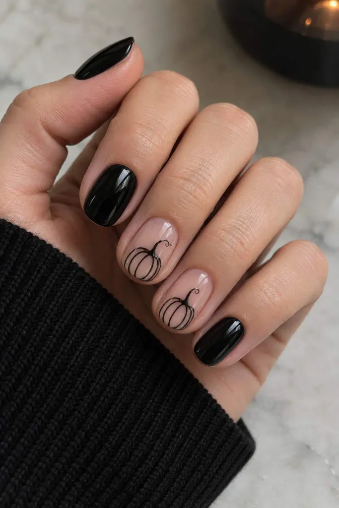 Black Pumpkin Accent Nails