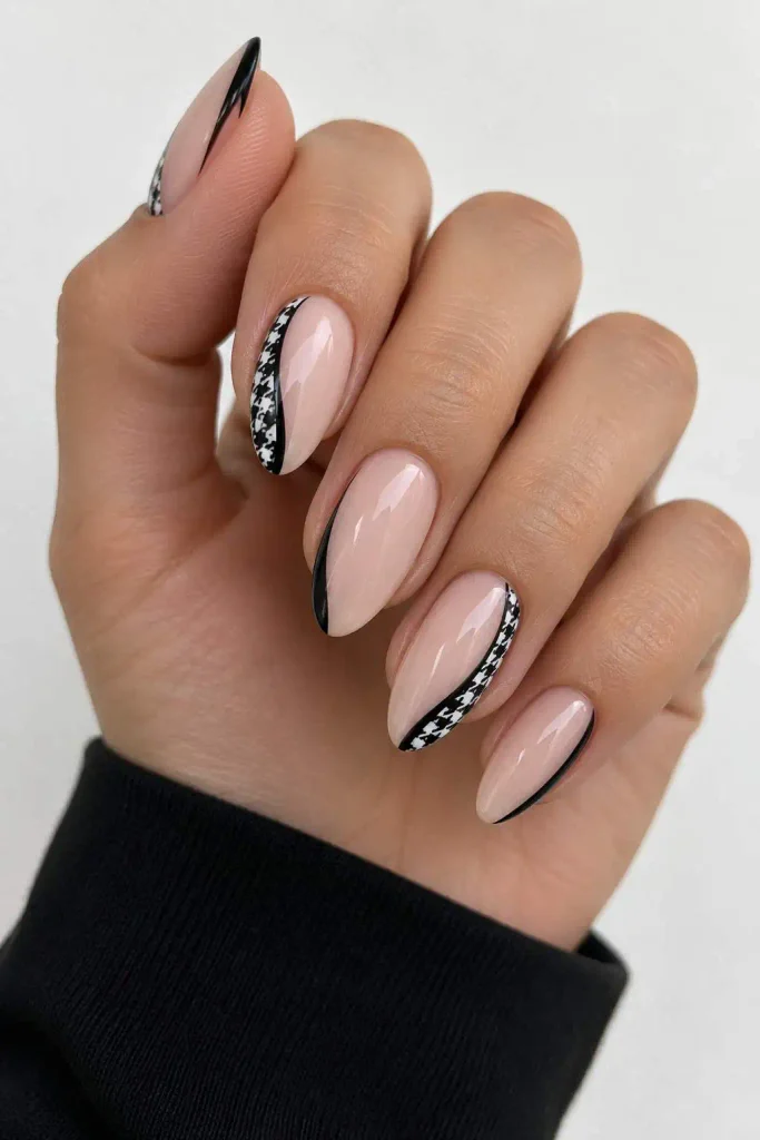 Black Side French Houndstooth Nails