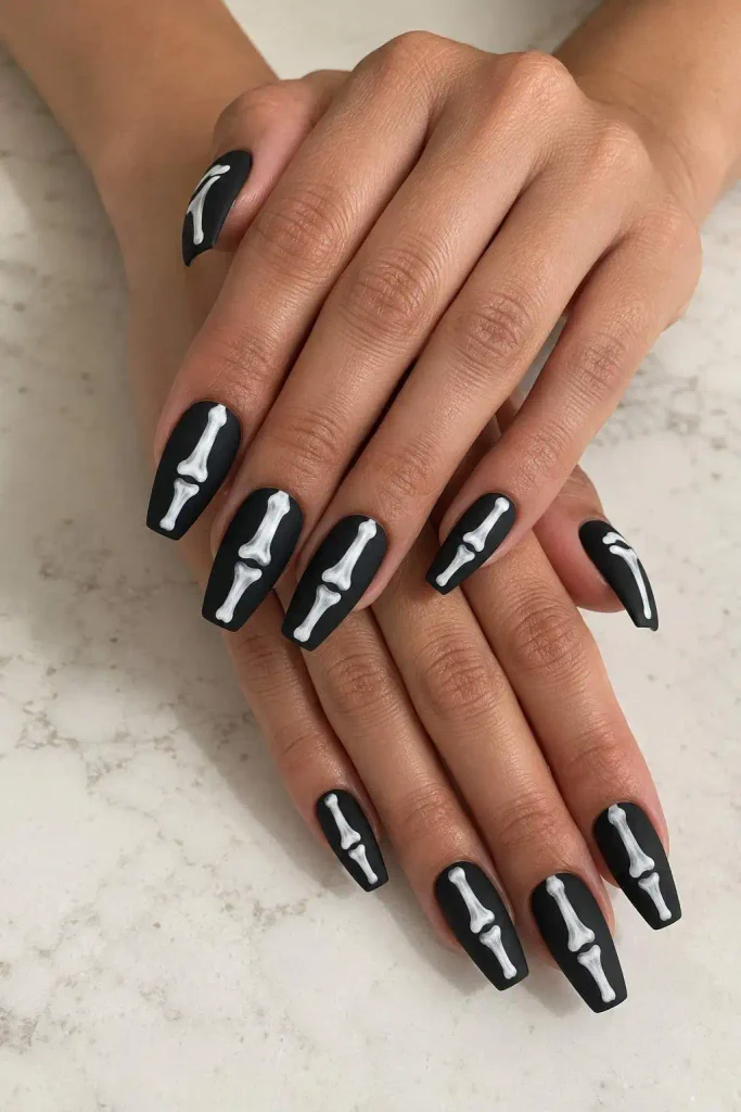 Black Skeleton Halloween Nails