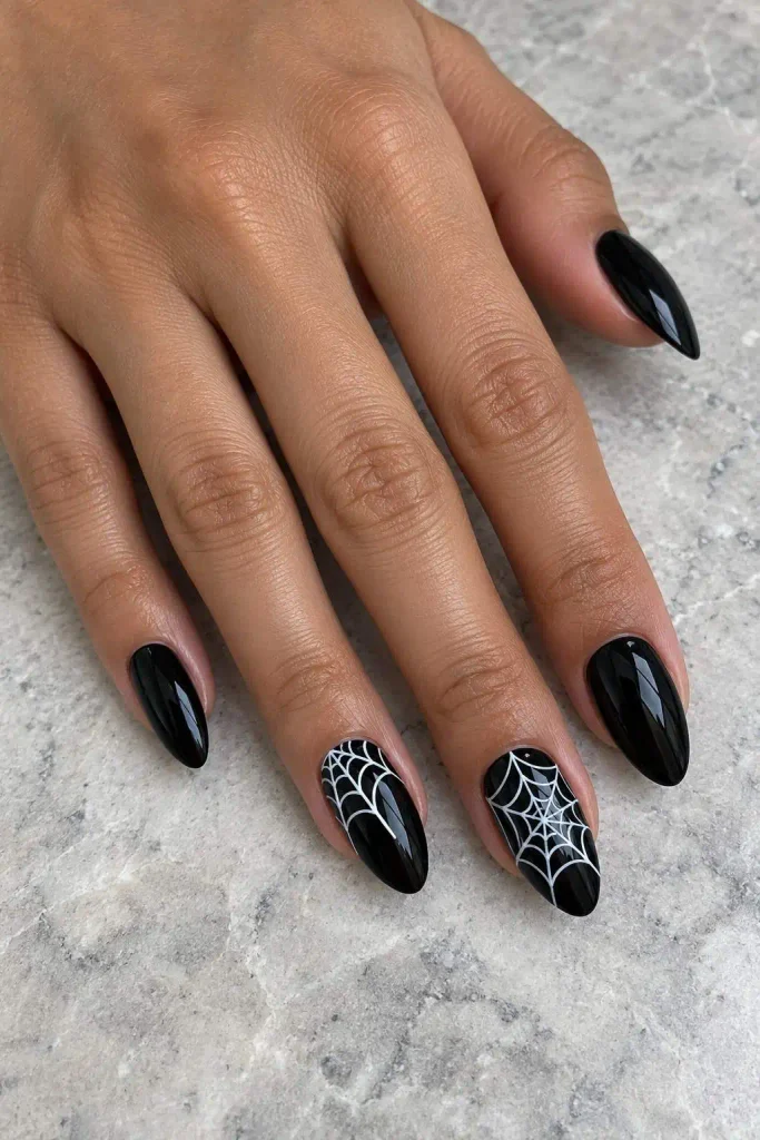 Black Spiderweb Line Art Nails