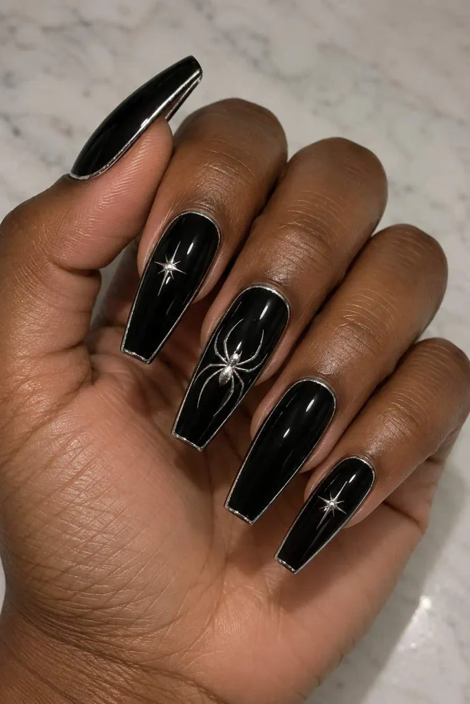 Black and Silver Halloween Nails