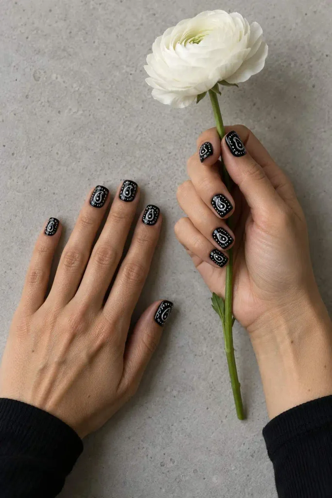 Black and White Bandana Nails