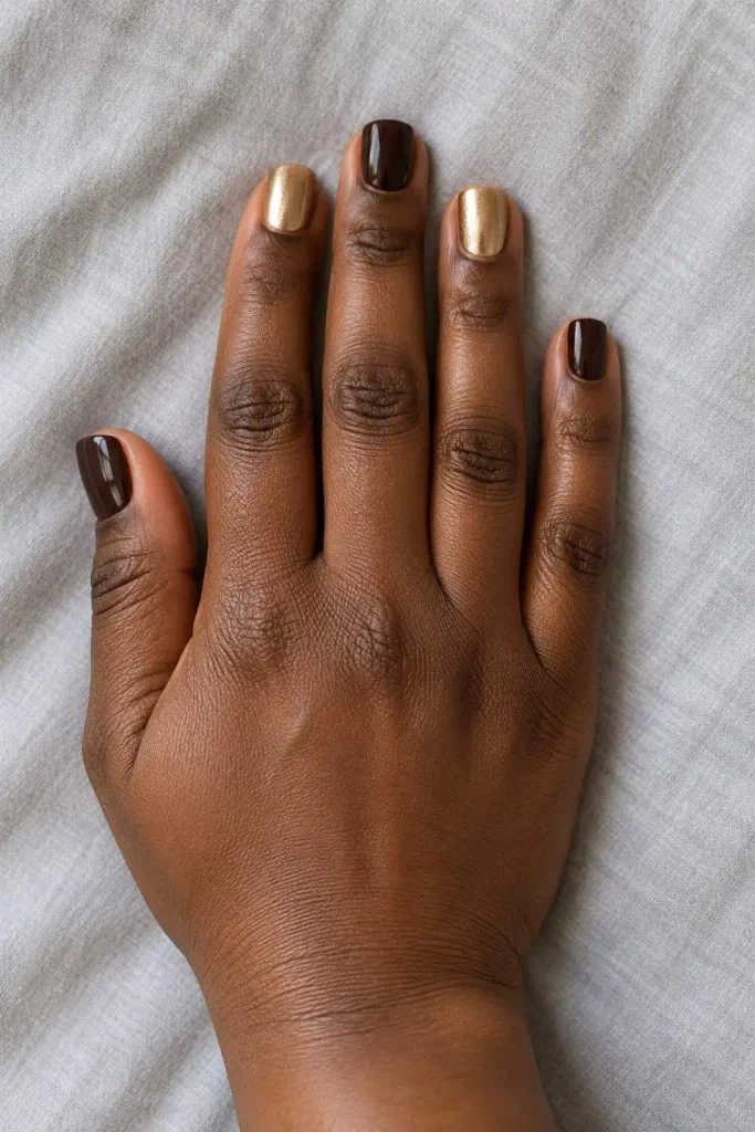 Brown And Gold Party Nails