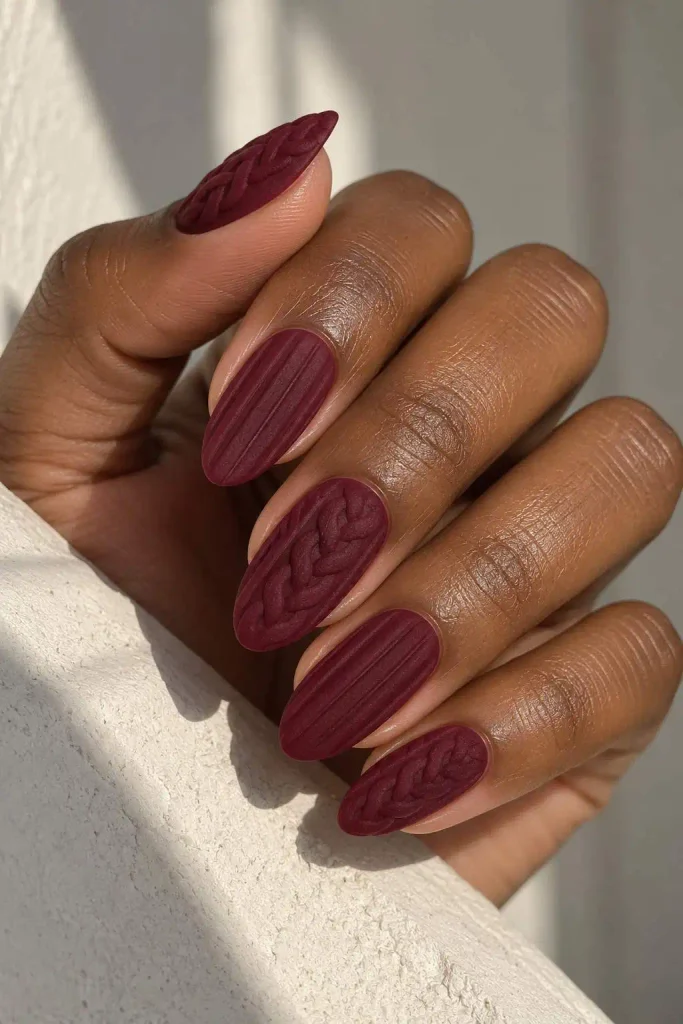 Burgundy Matte Sweater Nails