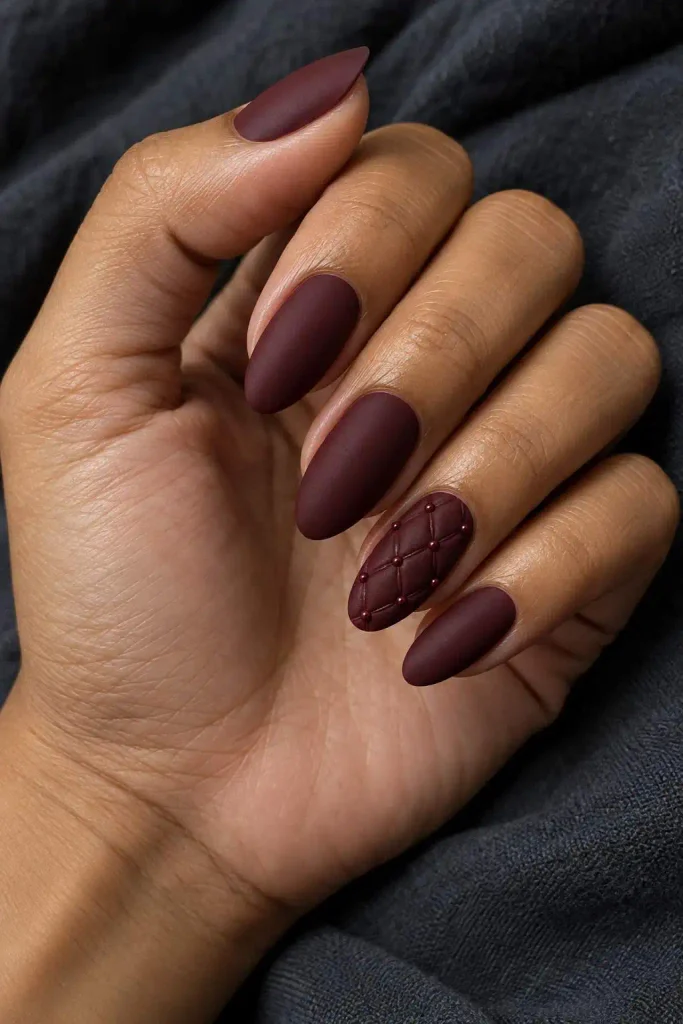 Burgundy Velvet Quilted Accent Nails