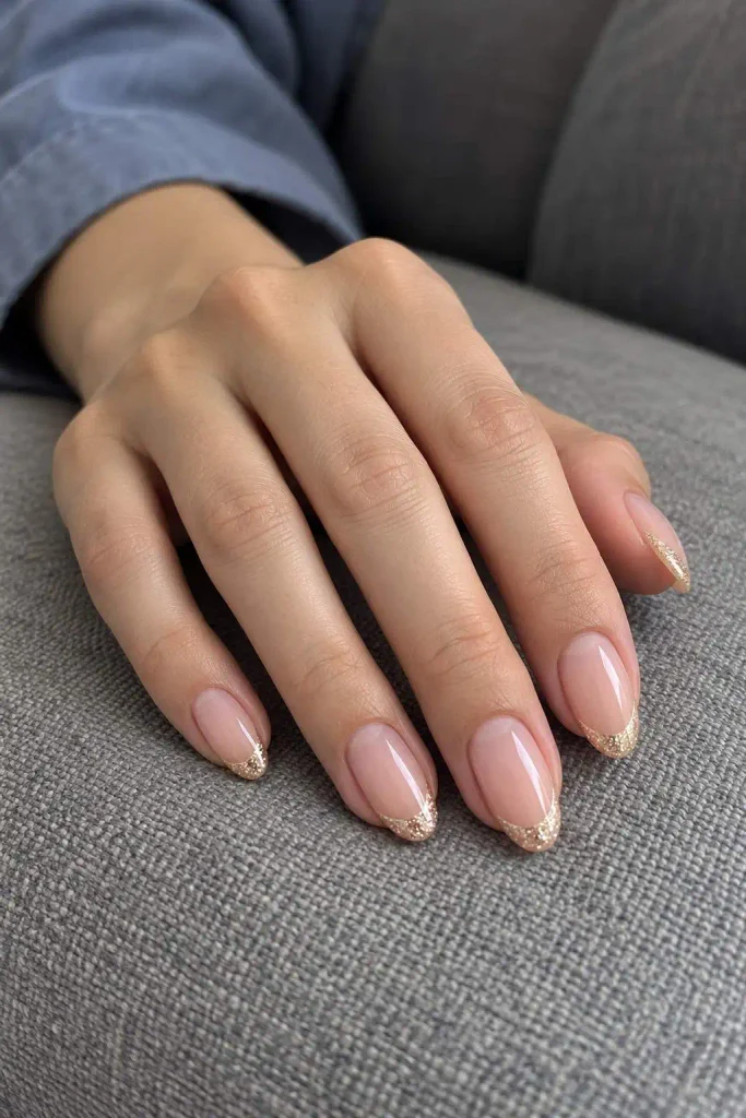 Champagne Glitter French Tip Nails