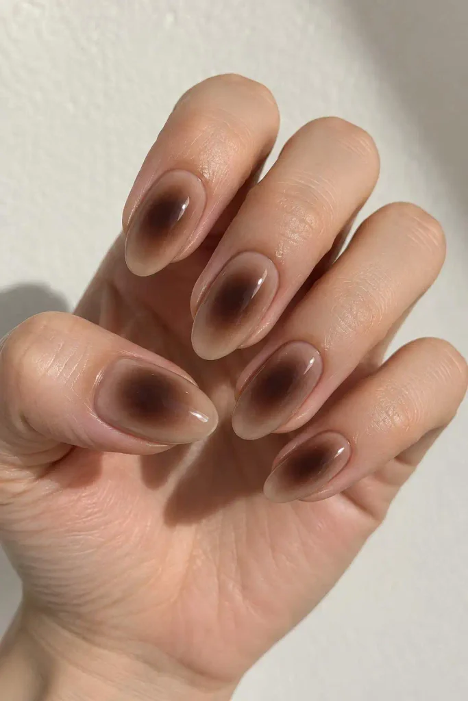 Chocolate Brown Aura Almond Nails