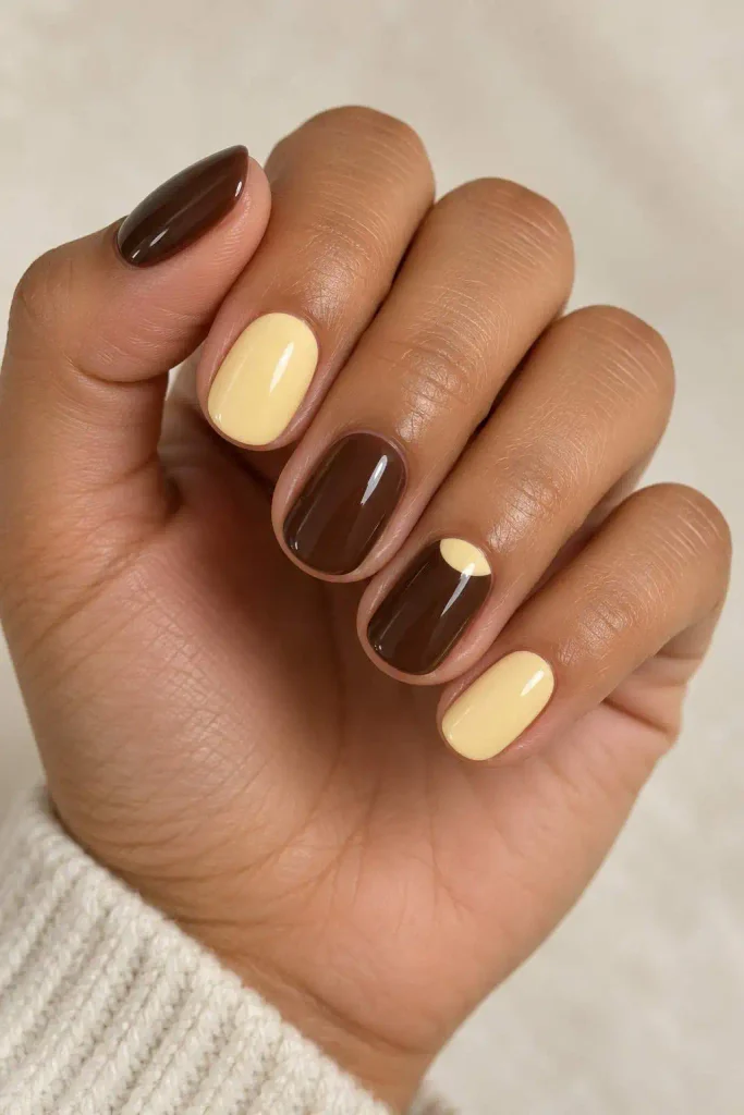 Chocolate Brown Butter Yellow Nails