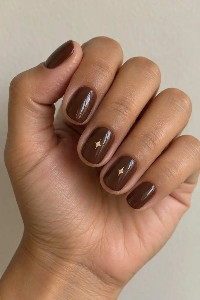 Chocolate Brown Christmas Star Nails