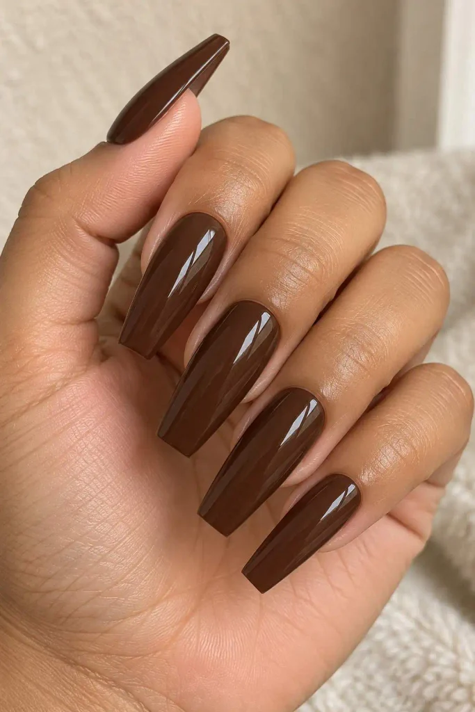 Chocolate Brown Coffin Acrylic Nails