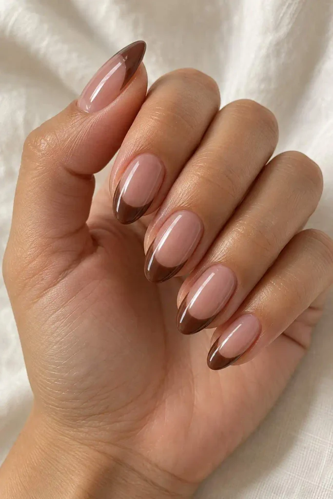 Chocolate Brown French Tip Nails
