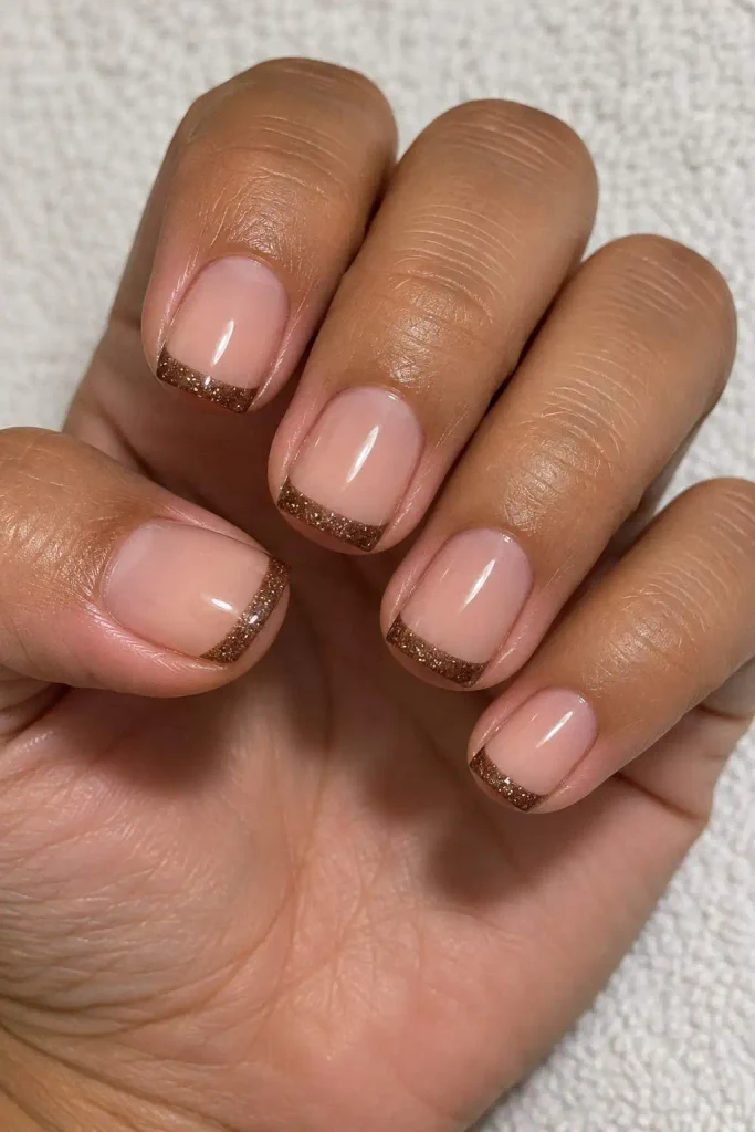 Chocolate Brown Glitter French Tips