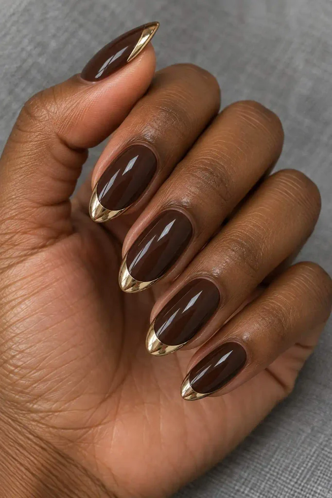Chocolate Brown Gold Chrome Tips