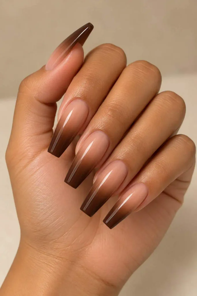 Chocolate Brown Nude Ombre Nails