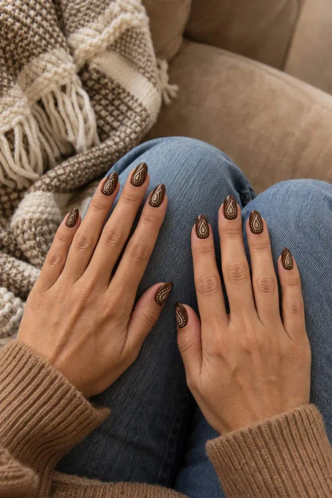 Chocolate Brown Paisley Bandana Nails