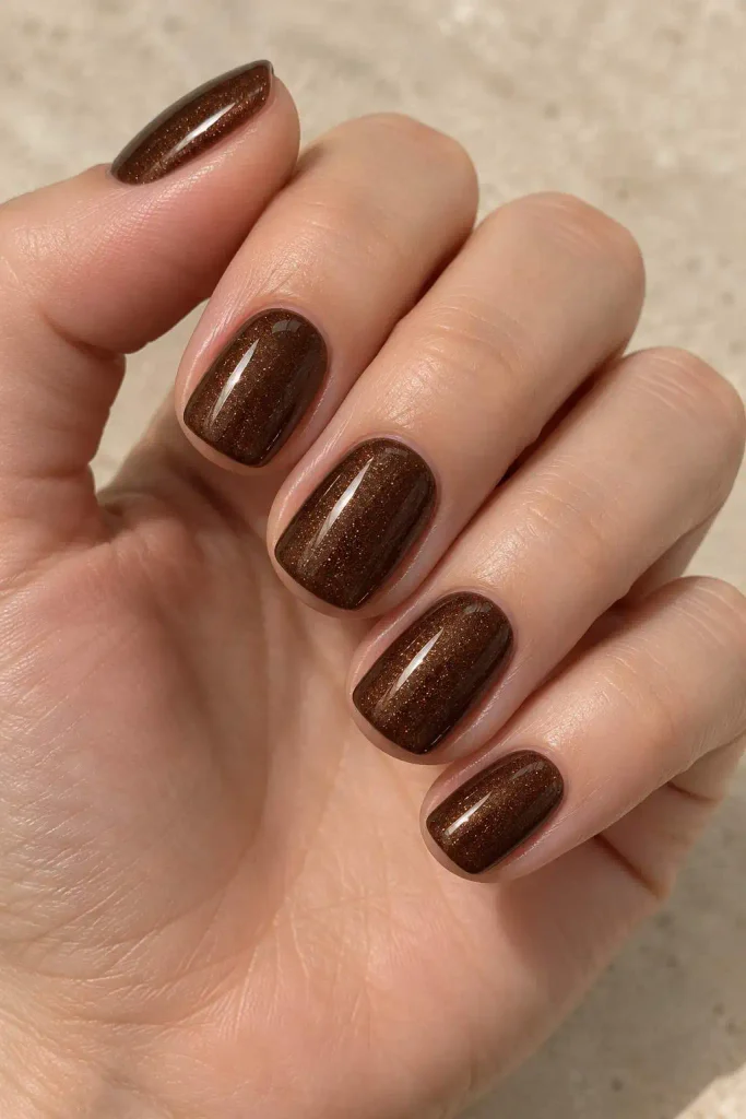 Chocolate Brown Shimmer Gel Nails