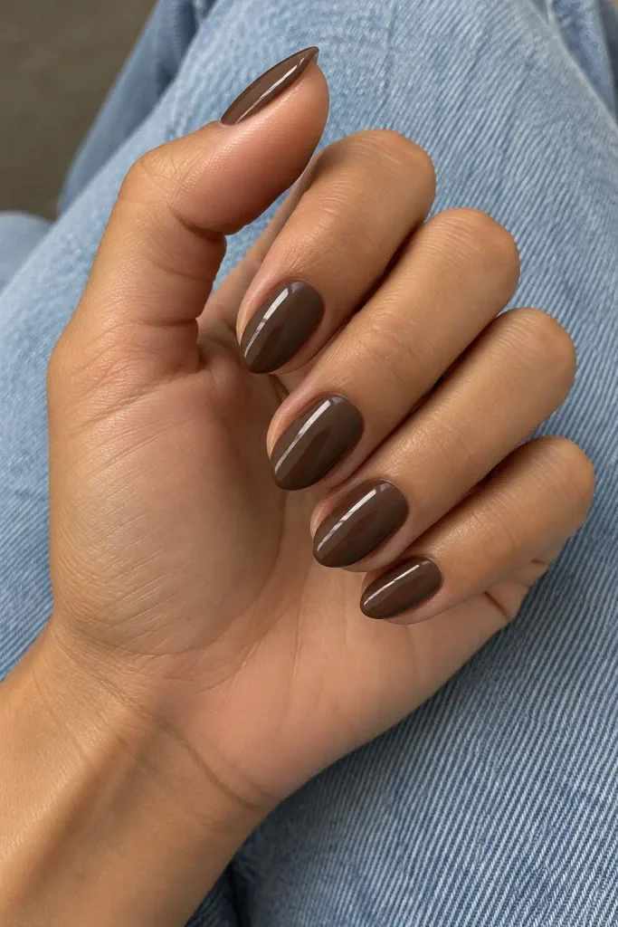 Chocolate Brown Short Almond Nails