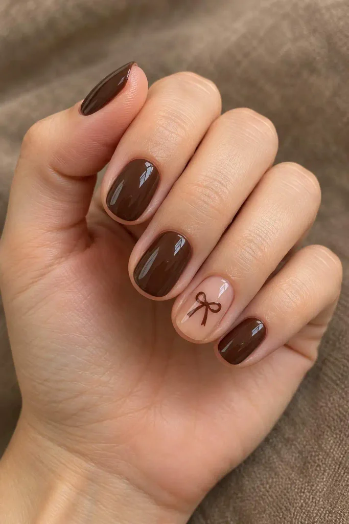 Chocolate Brown Tiny Bow Nails